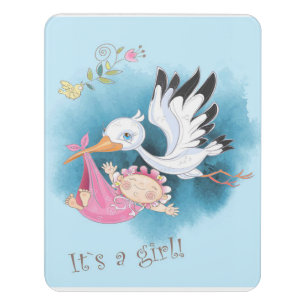 Stork Flies With Baby Girl Gift For Baby Door Sign