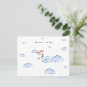 Stork Flying Through The Clouds Welcome New Baby Postcard
