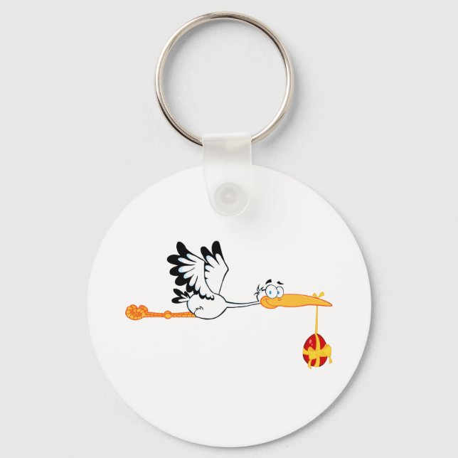 Stork Flying With Easter Egg Keychain (Front)