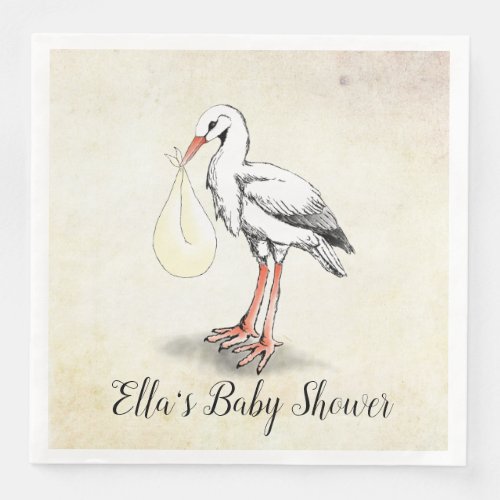 Stork Gender Neutral Baby Shower Napkins