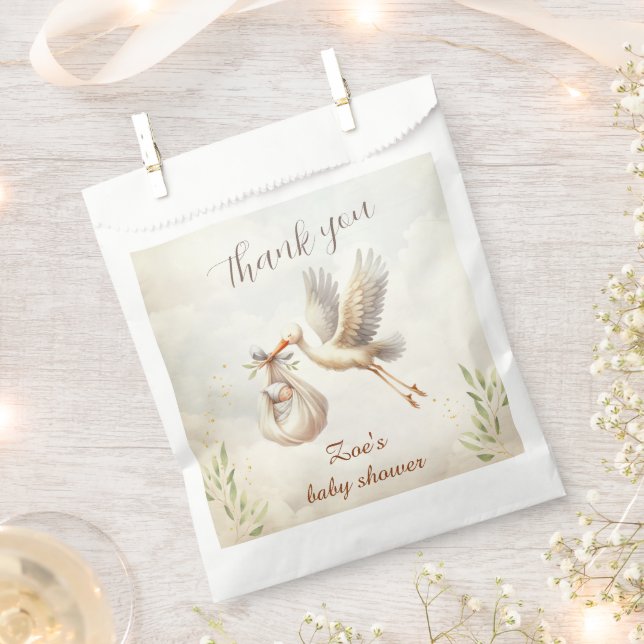 Stork Gender Neutral Classic Baby Shower Favor Bag (Clipped)