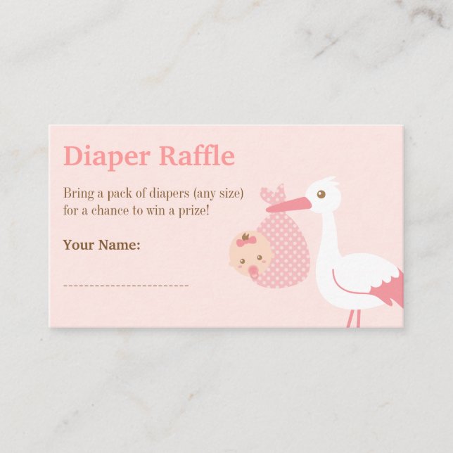 Stork Girl Baby Shower Diaper Raffle Tickets Enclosure Card (Front)