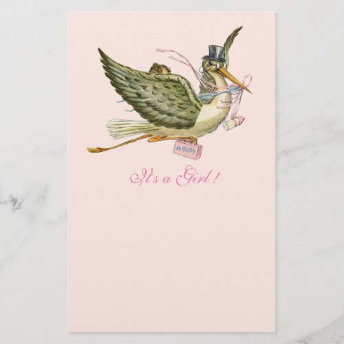 STORK GIRL BABY SHOWER Light Pink Stationery