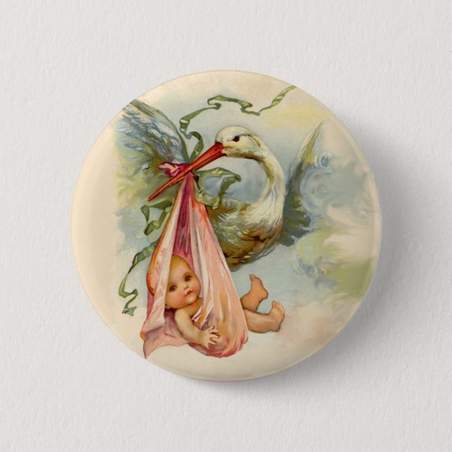 STORK GIRL BABY SHOWER PINK BUTTON (Front)