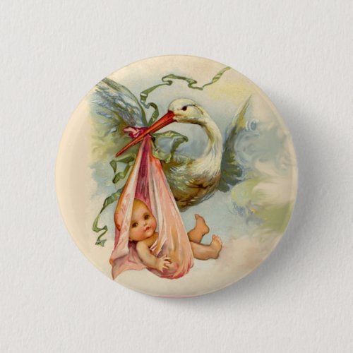 STORK GIRL BABY SHOWER PINK BUTTON