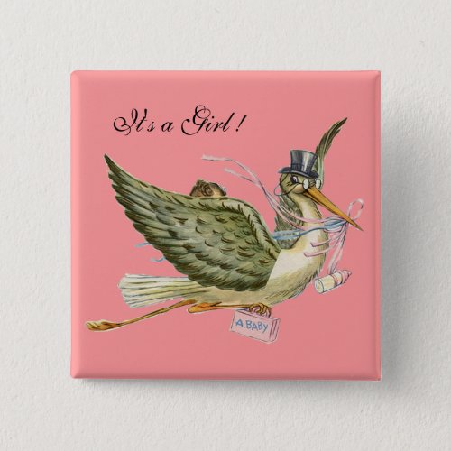 STORK GIRL BABY SHOWER Pink It is a girl Button