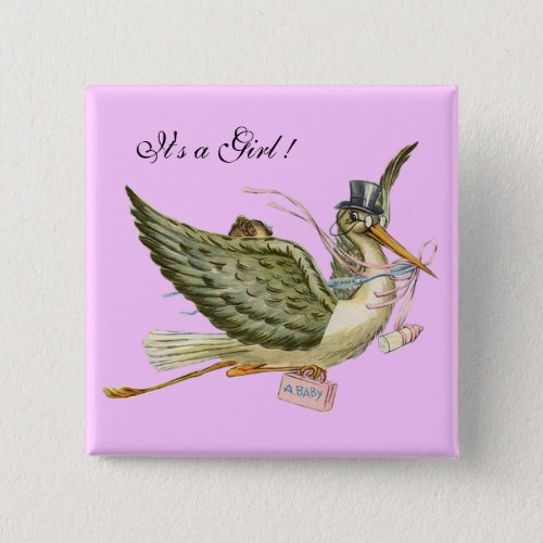 STORK GIRL BABY SHOWER Pink Lilac Pinback Button