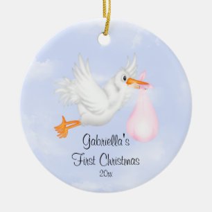 Stork Girls Baby's First Christmas Ornament