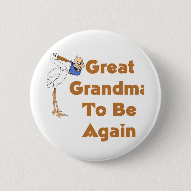 Stork Great Grandma To Be Again Button (Front)