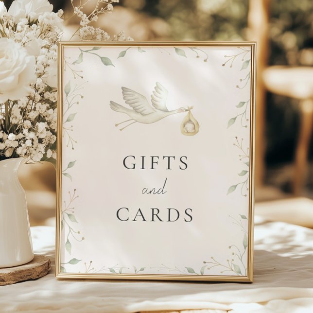 Stork Greenery Baby Shower Gifts and Cards Sign (Creator Uploaded)