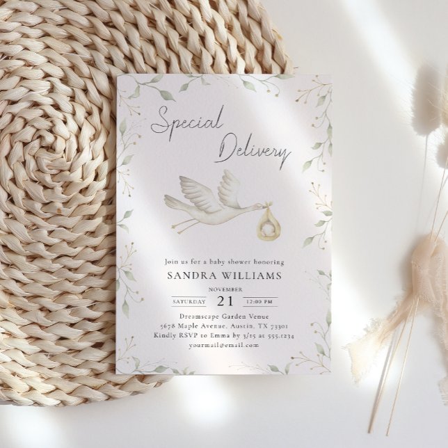 Stork Greenery Baby Shower Invitation (Creator Uploaded)