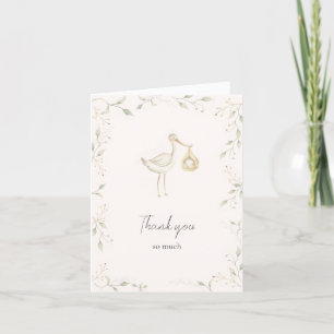Stork Greenery Baby Shower Letterpress Thank You Card