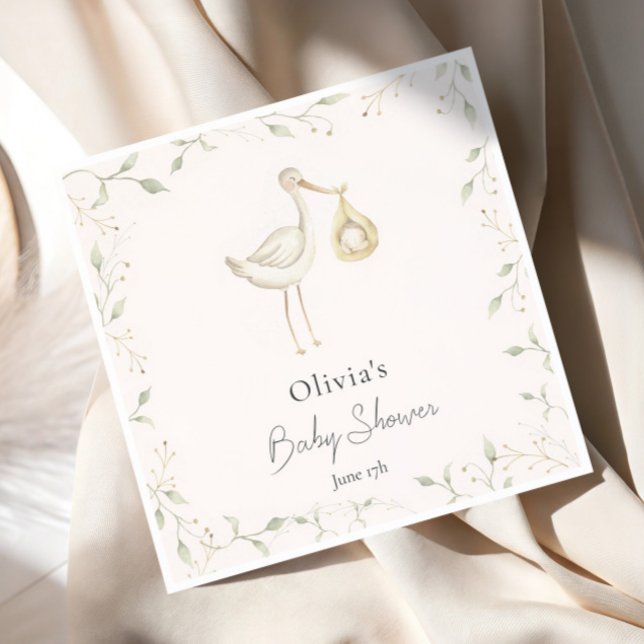 Stork Greenery Baby Shower Napkins (Creator Uploaded)