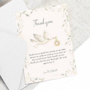 Stork Greenery Baby Shower Thank You Card