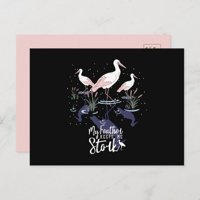 Stork Humor: 'My Feather Keeps Me Stork' Holiday Postcard (Front/Back)