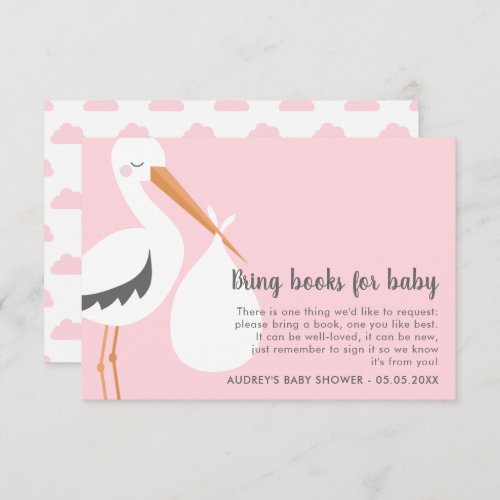 Stork Illustration _ Pink Baby Shower Book Request Invitation