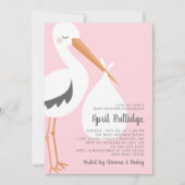 Stork Illustration Pink Girl Baby Shower Invitation (Front)