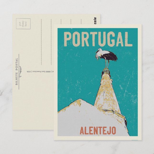 Stork in Alentejo Portugal illustration Postcard (Front/Back)