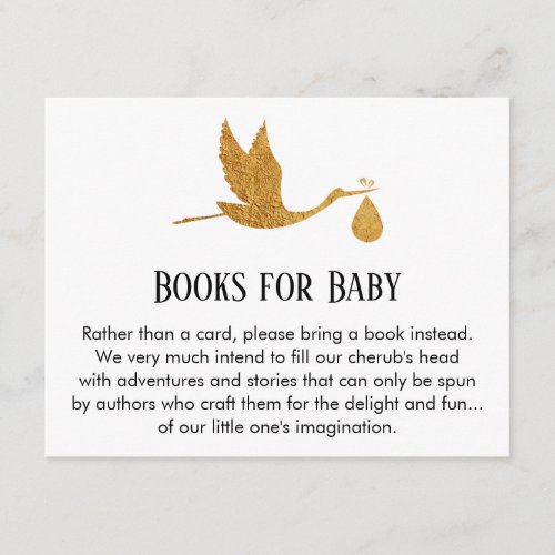 Stork in Faux Gold Foil Book Request Enclosure Card