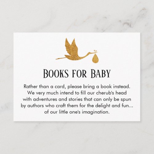 Stork in Faux Gold Foil Book Request Enclosure Card