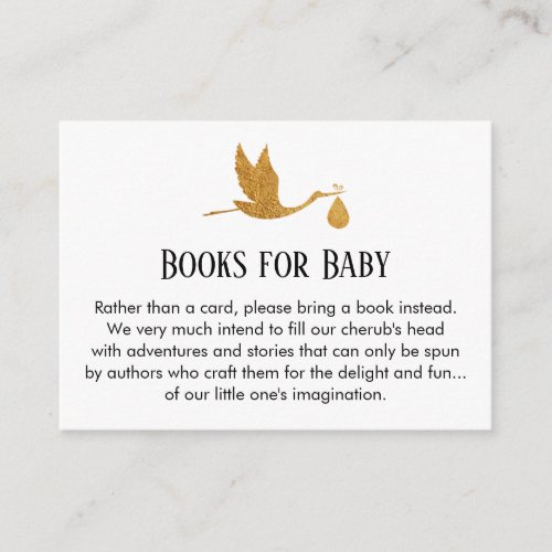 Stork in Faux Gold Foil Book Request Insert Cards