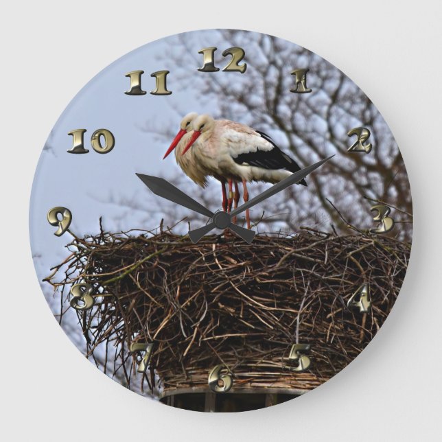 Stork in Nest Large Clock (Front)
