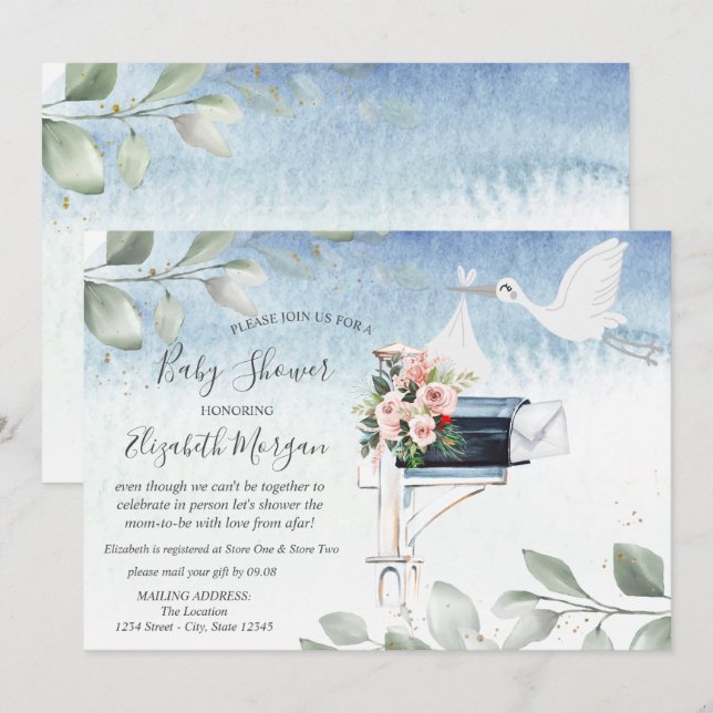 Stork Mailbox Delivery Baby Shower By Mail Invitation (Front/Back)