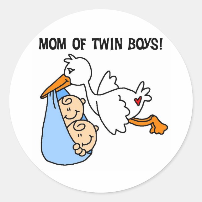 Stork Mom of Twin Boys Classic Round Sticker (Front)