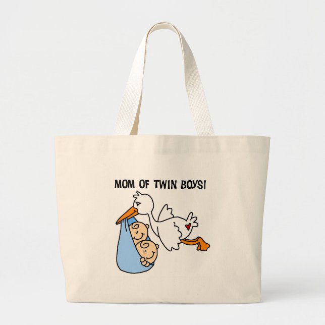 Stork Mom of Twin Boys Large Tote Bag (Front)