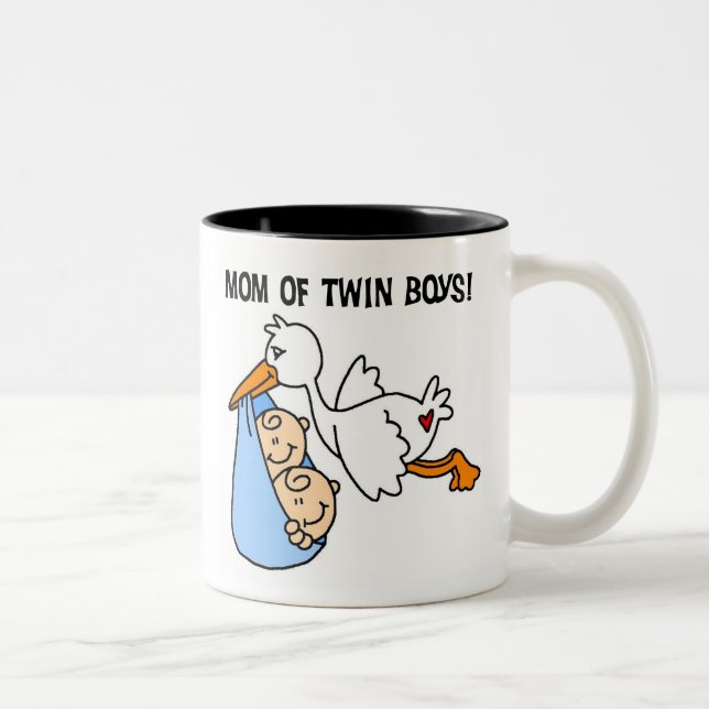 Stork Mom of Twin Boys Two-Tone Coffee Mug (Right)