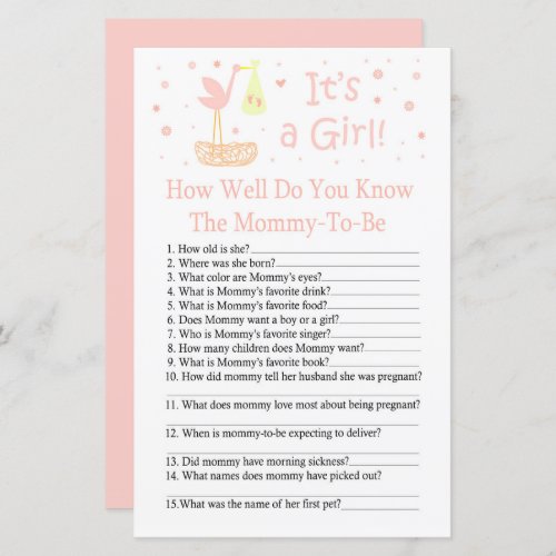 Stork nest How well do you know baby shower game