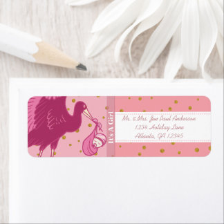 Stork New Baby It's A Girl Pink Dots Label