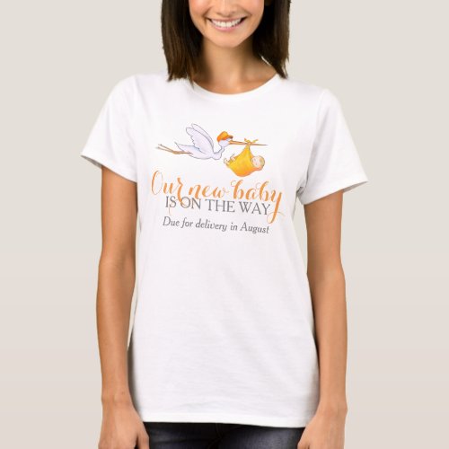 Stork new baby on the way personalized apparel T_Shirt