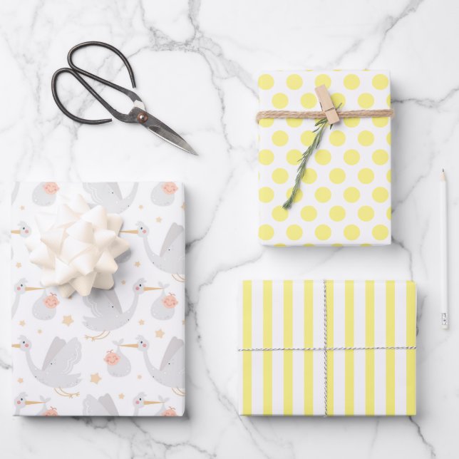 Stork New Baby Wrapping Paper Set of 3 (Front)