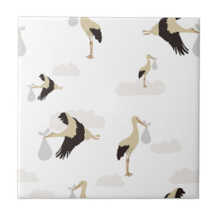 Stork Newborn Baby Boy Girl Pattern Ceramic Tile