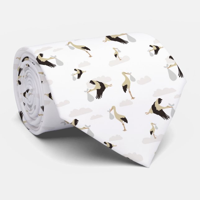 Stork Newborn Baby Boy Girl Pattern Neck Tie (Rolled)