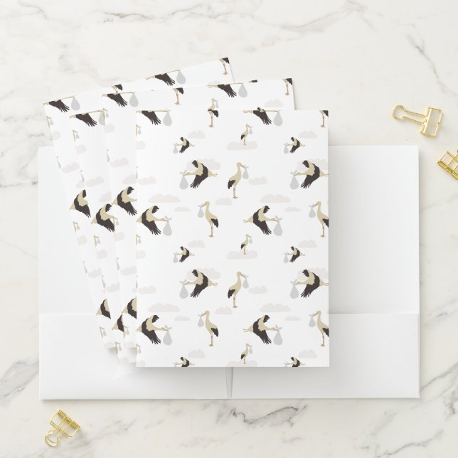 Stork Newborn Baby Boy Girl Pattern Pocket Folder (In Situ)