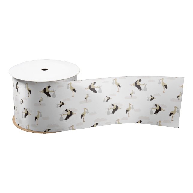 Stork Newborn Baby Boy Girl Pattern Satin Ribbon (Spool)