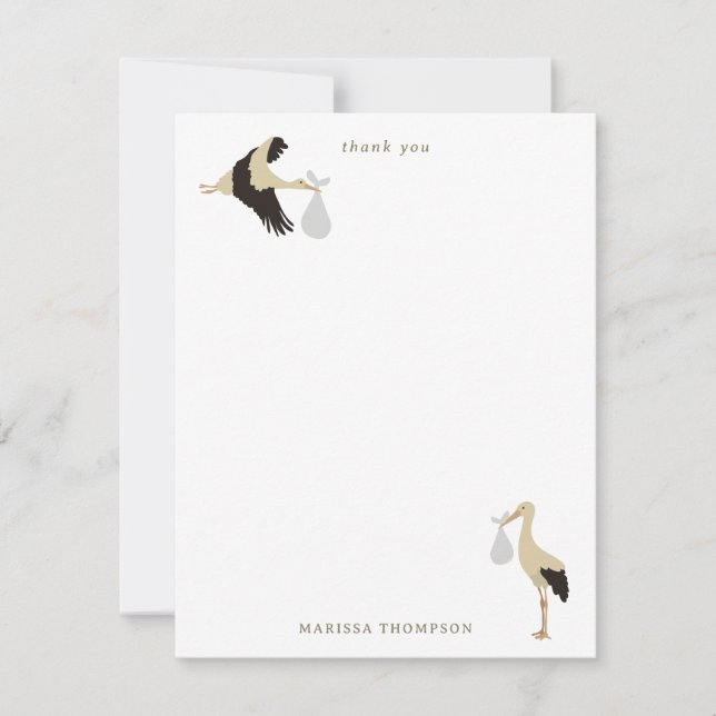 Stork Newborn Baby Boy Girl Pattern Thank You Card (Front)