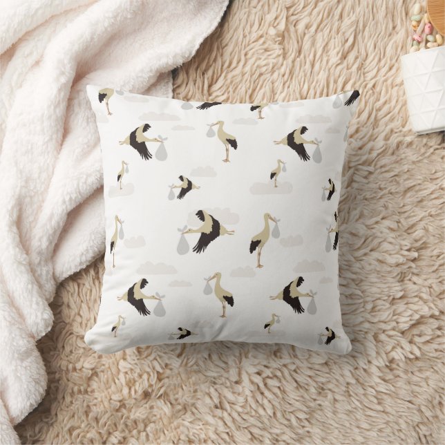 Stork Newborn Baby Boy Girl Pattern Throw Pillow (Blanket)