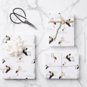 Stork Newborn Baby Boy Girl Pattern Wrapping Paper Sheets