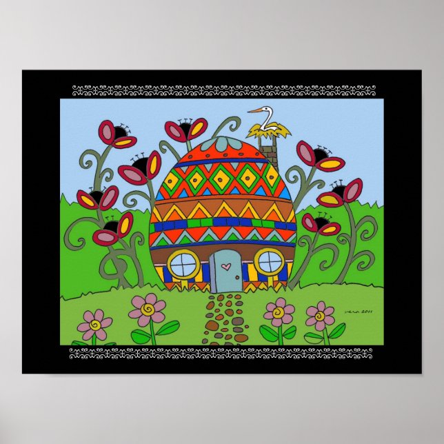 Stork on a Pysanka House Poster (Front)