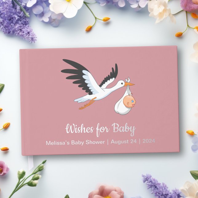 Stork on Pink Baby Shower Foil Foil Guest Book (Creator Uploaded)