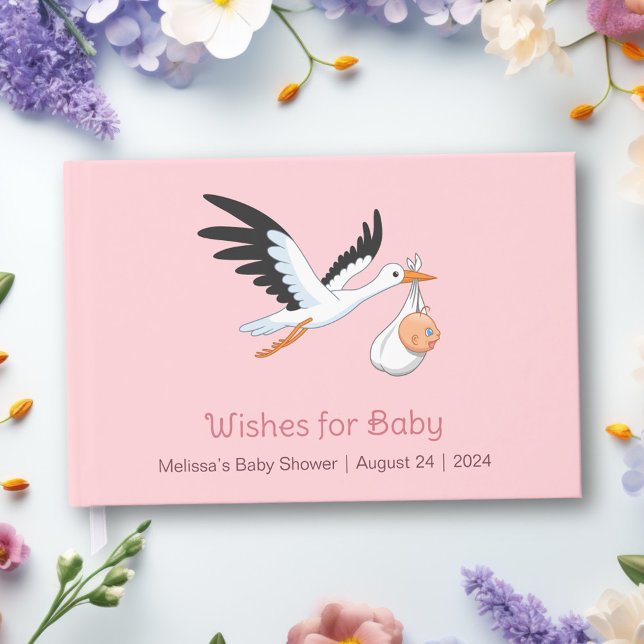 Stork on Pink Baby Shower Guest Book (Creator Uploaded)