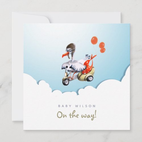 Stork on Scooter Funny Gender Neutral Pregnancy Announcement