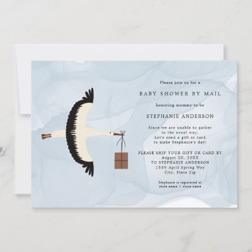Stork  package boy Baby Shower by mail invite