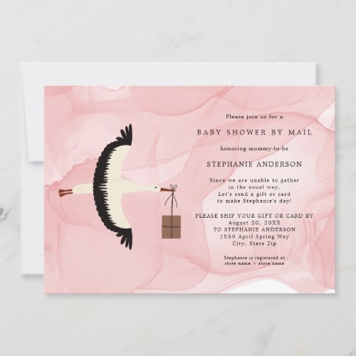 Stork  package girl Baby Shower by mail invite