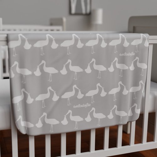 Stork Pattern Custom Gray Nursery Baby Blanket