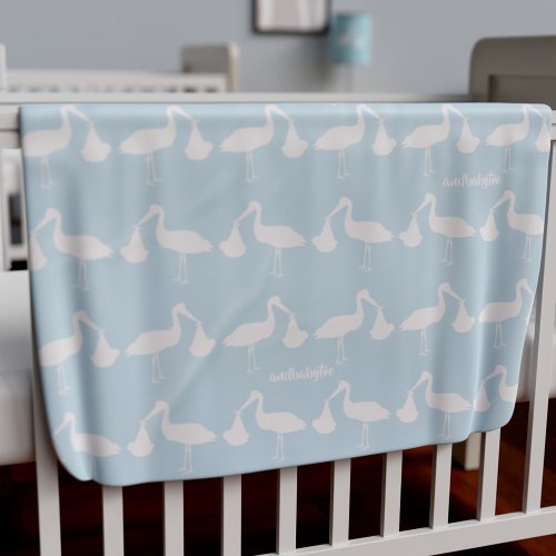 Stork Pattern Modern Blue Nursery Baby Blanket