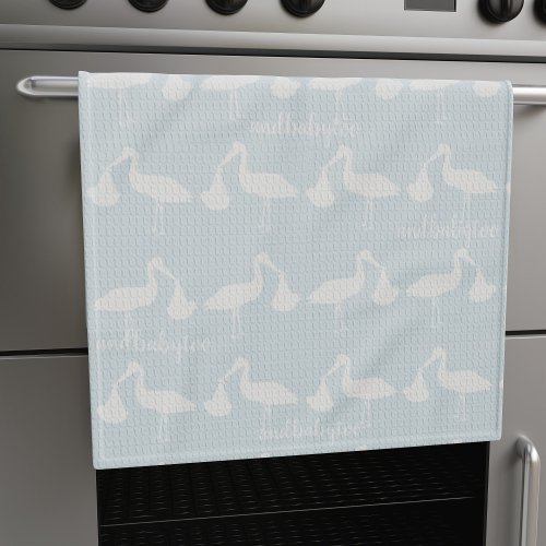 Stork Pattern Personalized Baby Blue Kitchen Towel